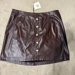 AVA + VIV Brown faux Leather button mini skirt